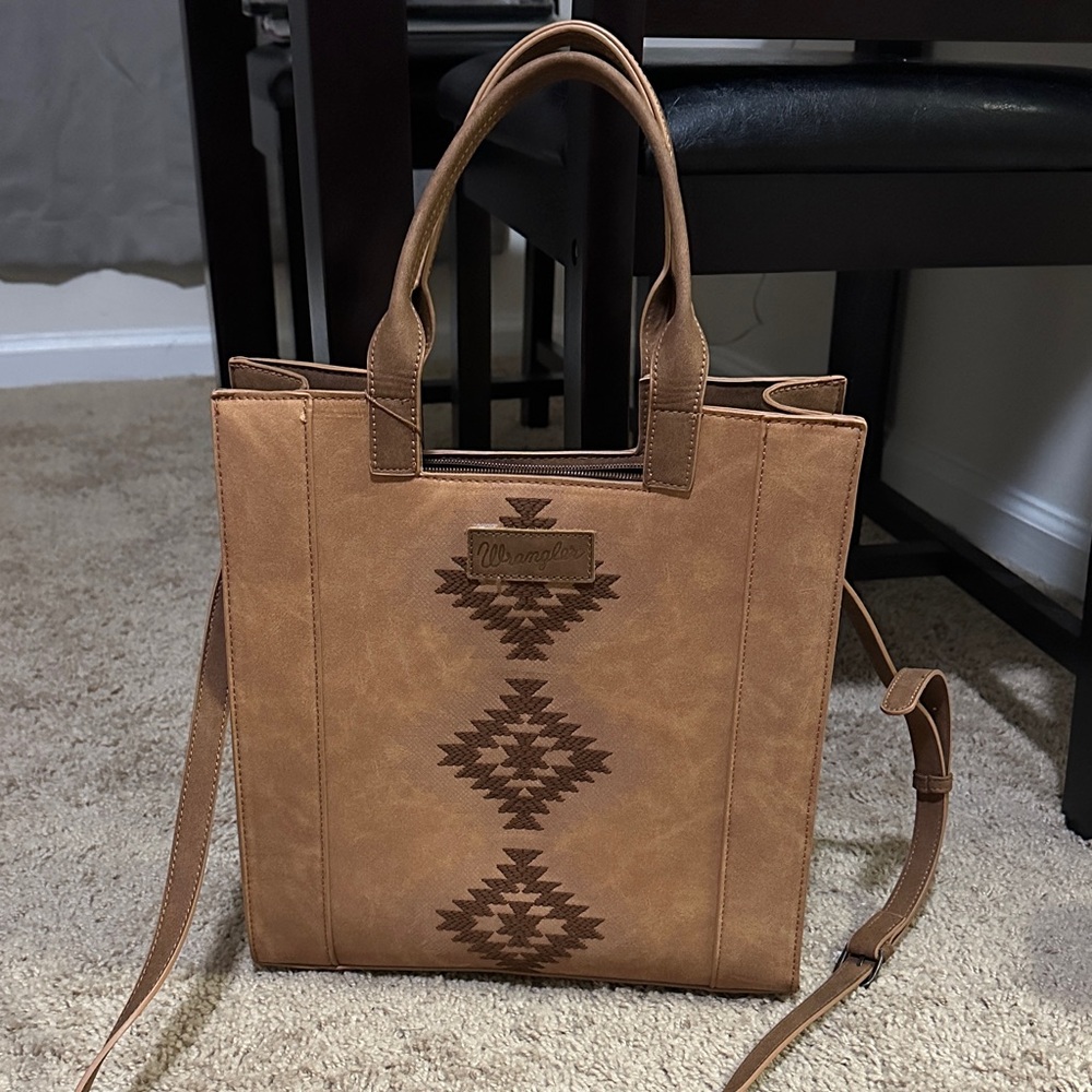 Wrangler Tan Tote with Geometric Embroidery